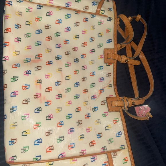 Dooney & Bourke Handbags - Dooney & Bourke Cream Multicolor Logo Tote
